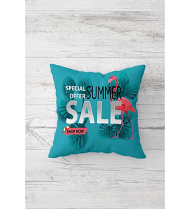 Summer Sale Yazılı Çift Tarafı Baskılı Gizli Fermuarlı Yastık Kılıfı Kırlent Koltuk Yastık Kılıfı (Mavi-Gri)