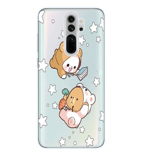 Redmi Note 8 Pro Uyumlu Yıldızlı Ayıcıklar Tasarımlı Şeffaf Telefon Kılıfı