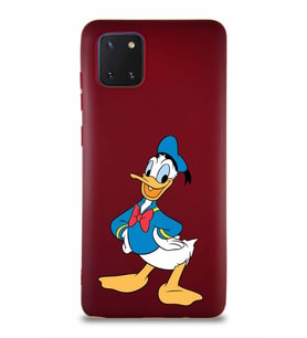 Samsung Galaxy A81 Soft Premier Kapak Donald Duck-C Tasarımlı Silikon Kılıf - Mürdüm (Şeffaf)