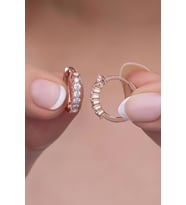 925 Ayar Gümüş Rose 15 Mm Zirkon Taşlı Halka Küpe