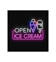 OPEN ICE CREAM Yazılı ve Şekilli Neon Tabela