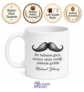Bıyıklı Baba Tasarımlı Kupa Bardak Babalar Günü Hediyesi Özel Baskılı