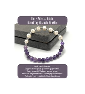 SERTİFİKALI İnci - Ametist 6mm Doğal Taş Misinalı Bileklik