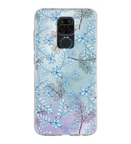 Xiaomi Redmi Note 9 Uyumlu Kapak Floral Mavi Tasarımlı Şeffaf Silikon Kılıf