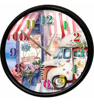 Çiçekçi Dükkanı ve Vintage Karavan Temalı Dekoratif Duvar Saati 28 Cm Sessiz Mekanizma