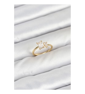 Mey İthalat® Pirinç Gold Renk Zirkon Taşlı Kadın Yüzük