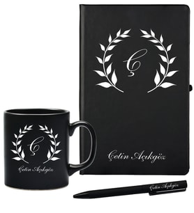 Kişiye Özel Olarak Hazırlanmış Siyah Defter Kupa Kalem Seti