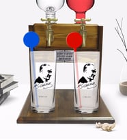 BK Gift Kişiye Özel Renkli Baskılı Atatürk Temalı İkili Vodka Bardağı ve Çift Musluklu Doğal Ahşap Vodka Standı-26 (Model 1)