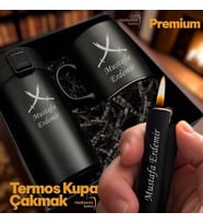 İsme Özel Erkek & Kadın Zülfikar Logolu Lüks Hediye Seti - Çelik Termos Bardak Çakmak Kupa - Premium Hediye Paketli