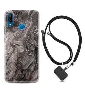 Huawei P20 Lite Mate 10 20 Lite Pro P40 Lite KılıfBoyun Askılı Silikon Gri Mermer 1376