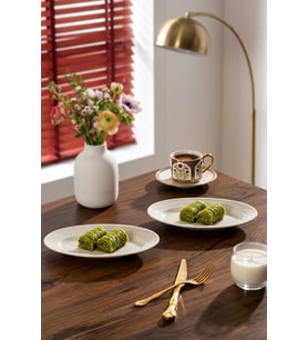 Porsima 4460 Burçak Porselen Kayık Tabak Seti - Oval Kahvaltılık Sunumluk Seti 20cm
