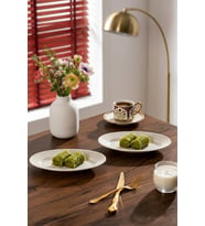 Porsima 4460 Burçak Porselen Kayık Tabak Seti - Oval Kahvaltılık Sunumluk Seti 20cm