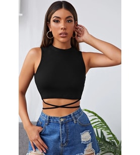 pilelistore Kadın Siyah Çapraz Bağlamalı Crop Top Büstiyer