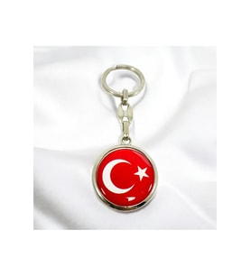 Türk Bayrağı Kırmızı Anahtarlık, Çift Taraflı Bombeli (Standart)