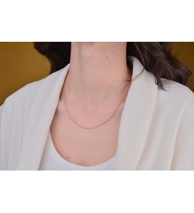 Onseva Kuyumculuk Renkli Mineli Noktalı Toplu Zincir Kolye 14 Ayar Altın (Pembe)
