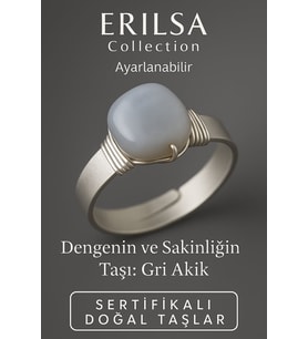Sertifikalı Doğal Gri Akik Taşı Yüzük – Kalın Tımbıl Kasa Gümüş Renk Ayarlanabilir
