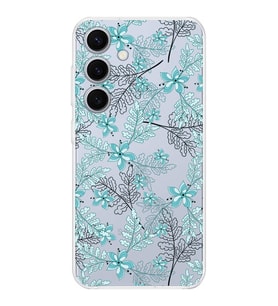 PrintiFy Samsung S24 Plus Uyumlu Kamera Korumalı Floral Su Yeşili Tasarımlı Şeffaf Silikon Kılıf