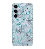 PrintiFy Samsung S24 Plus Uyumlu Kamera Korumalı Floral Su Yeşili Tasarımlı Şeffaf Silikon Kılıf