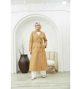 6572-Kürklü Trençkot Camel