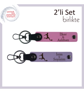 Doğum Gününe Özel Hediye, Erkek Sevgiliye Futbol Figürlü Ve İsim Yazılabilen Anahtarlık, Pembe-Mor