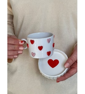Meggdecor Pembe Kırmızı  Kalpli Kupa Mug (Karışık)