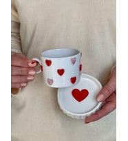 Meggdecor Pembe Kırmızı  Kalpli Kupa Mug (Karışık)