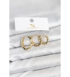 Pirinç Gold Renk Zirkon Taşlı Petek Halka Model YSX Trio Küpe Seti - TJ-BKP11566