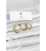 Pirinç Gold Renk Zirkon Taşlı Petek Halka Model YSX Trio Küpe Seti - TJ-BKP11566