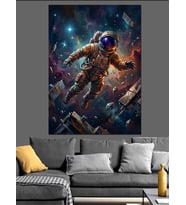 Uzayda Süzülen Astronot Adam Dekoratif Kanvas - Mdf Ahşap Tablo