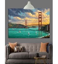 Golden Gate Köprüsü Gün Batımı Dekoratif Kanvas - Mdf Ahşap Tablo