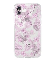 Apple iPhone XSKamera Korumalı Tıpalı Kapak Floral Pudra Tasarımlı Şeffaf Kılıf