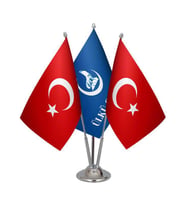 Masa Üstü Ülkü Ocakları Bayrağı Türk Bayrağı Üçlü Krom Direk Masa Bayrak Seti