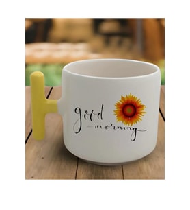Sarı T Kulp Good Morning Tasarımlı Latte Fincan Modeli