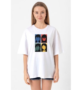 Erased Anime All Main Character Minimal Colorful Art Beyaz Kadın Oversize Tshirt
