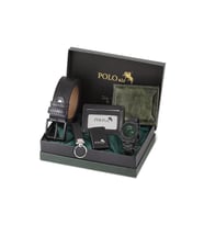 Polo Air Takvimli Erkek Kol Saati Cüzdan Kemer Kartlık Çakmak Anahtarlık Seti Siyah Yeşil Renk PL-7076E5 (Yeşil-Siyah)