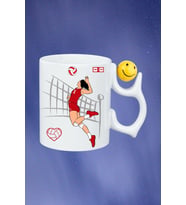 Voleybol Kadın Oyuncu Tema Baskılı Smile Emoji Toplu Kupa Bardak Çay Kahve Fincanı-1