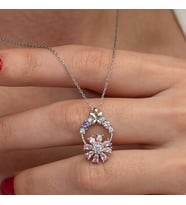 Pembe Dönen Zirkon Taşlı Çiçek 925 Ayar Gümüş Kadın Kolye