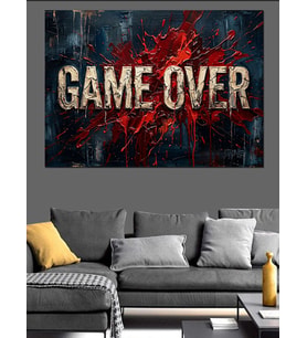 Kanlı Game Over Yazısı Tasarımı Dekoratif Kanvas - Mdf Ahşap Tablo