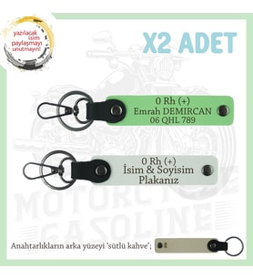Motorcu Arkadaşlara, İsim Plaka ve 0 Rh+ Kan Grubu Yazılı Acil Durum Anahtarlığı, Beyaz-F Yeşil-SK (Çok Renkli)