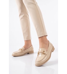 Pierre Cardin Tokalı Şık Rahat Loafer Ayakkabı Kadın Bej Parlak Klasik Casual Ayakkabı PC-56058