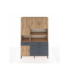 Hyperion Dolap 9 Raflı 4 Çekmeceli 4 Kapaklı 132x44x195 Çam-Çam/Antrasit