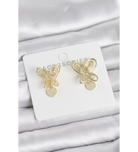 Füsun Küpesi Model Gold Renk Kelebek Model Pirinç Kadın Küpe - TJ-BKP11721