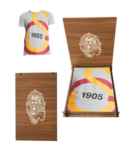 Galatasaray Lisanslı Büyük Logolu Gri T-Shirt Hediye Aslan Ahşap Kutulu