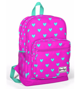 Coral High Kız Çocuk İlkokul Çantası - Pembe-Yeşil Kalp Desenli - Dört Bölmeli