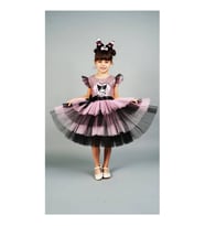 Kuromi Taç Aksesuarlı Pullu Baskılı  Doğum Günü Kız Elbise 3/10 Yaş (Pembe)