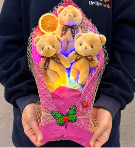 Renkli Led Işıklı Özel Kahve Ayıcıklı Büyük Boy Peluş Ayıcık Buketi (Model 3)