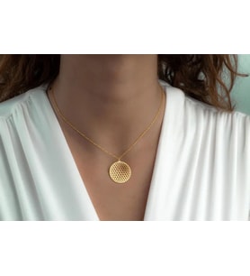 Kişiye Özel 925 Ayar Gümüş Bal Peteği Kolye (Gold)