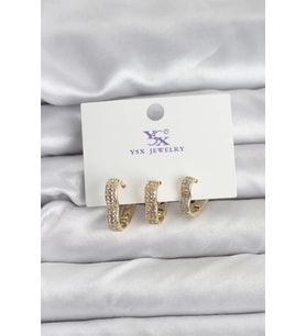 Gold Renk Pirinç Zirkon Taşlı Kalpli Kadın Küpe - TJ-BKP11346
