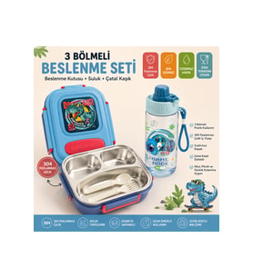 3 Bölmeli Paslanmaz Çelik Suluklu Yemek Kabı Sızdırmaz Kapaklı 1000+550ML