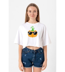 Cool Pumpkin Beyaz Kadın Crop Tshirt